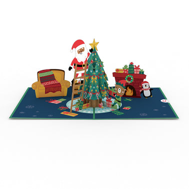 Santa Decorating a Christmas Tree Pop-Up Card