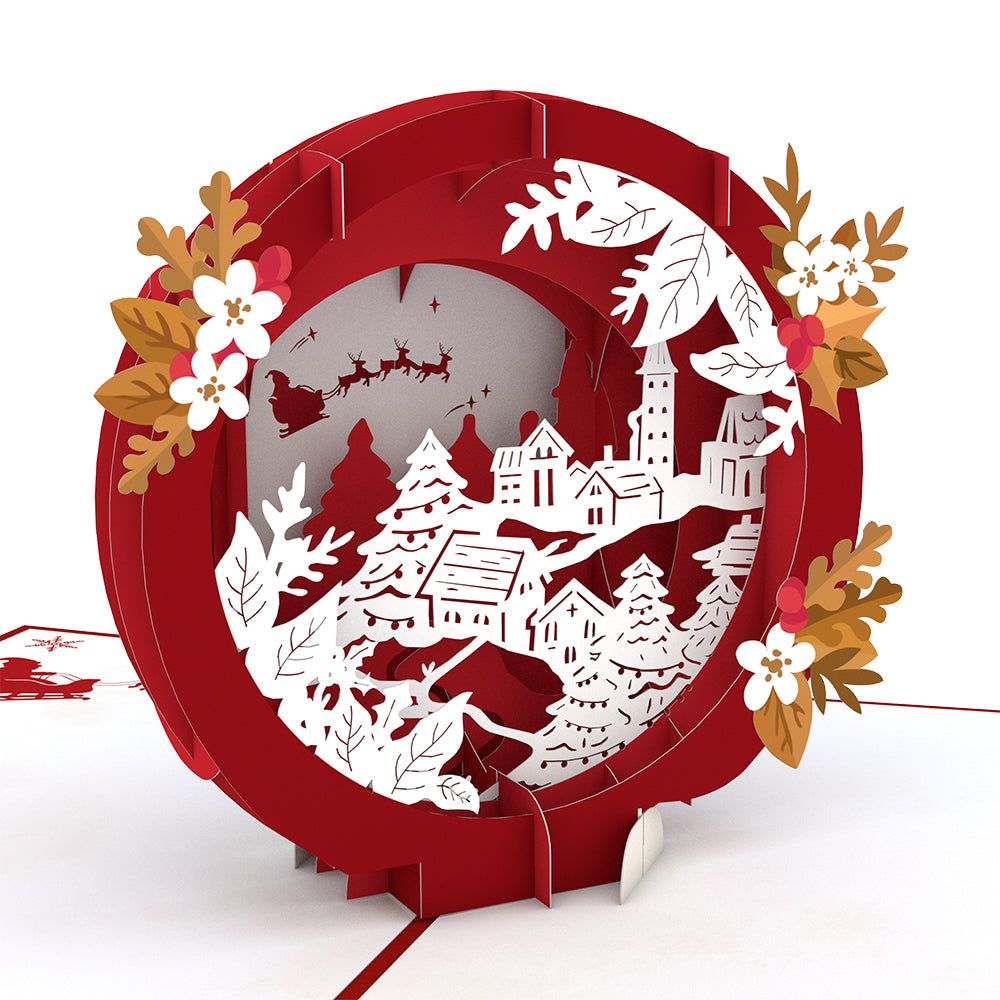 Red & White Christmas Village Pop-Up Card