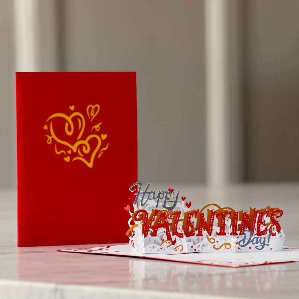 Handcrafted Paper Flowers: Roses (6 Stems) with Happy Valentine's Day Pop-Up Card