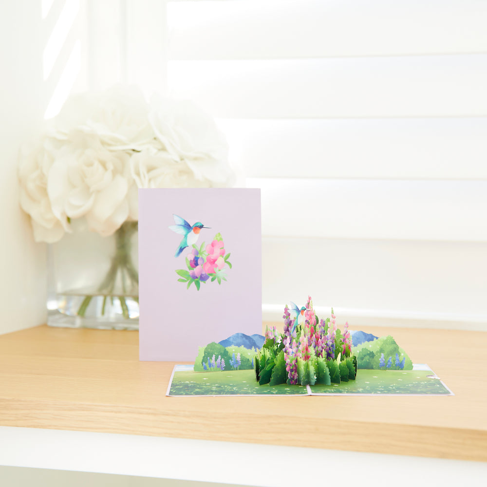 Lupine Hummingbird Pop-Up Card