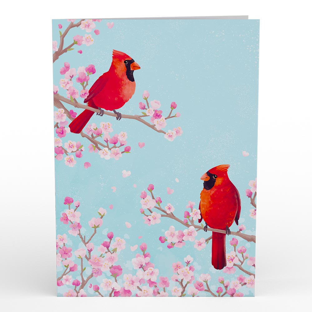 Cherry Blossom Basket with Cardinals Pop-Up Card