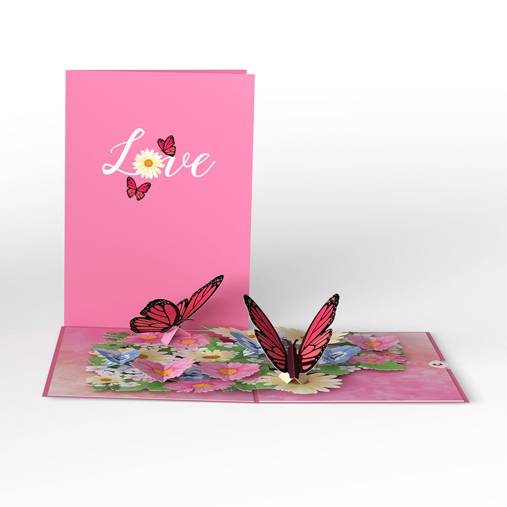 Floral Garden Butterflies Pop-Up Card & Bouquet Bundle