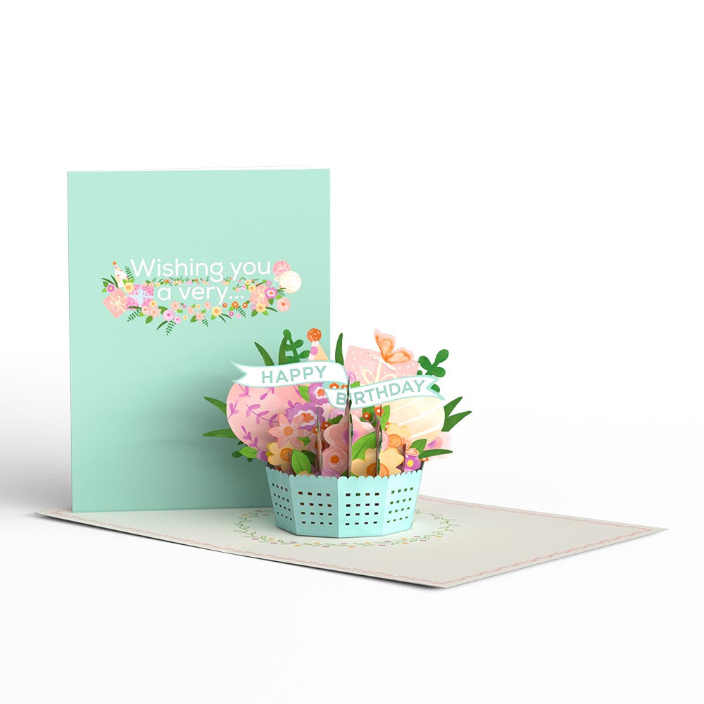 Delicate Floral Happy Birthday Basket Paperpop Card®