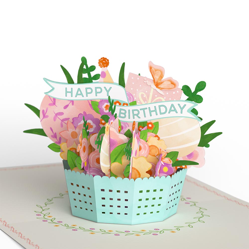 Delicate Floral Happy Birthday Basket Paperpop Card®