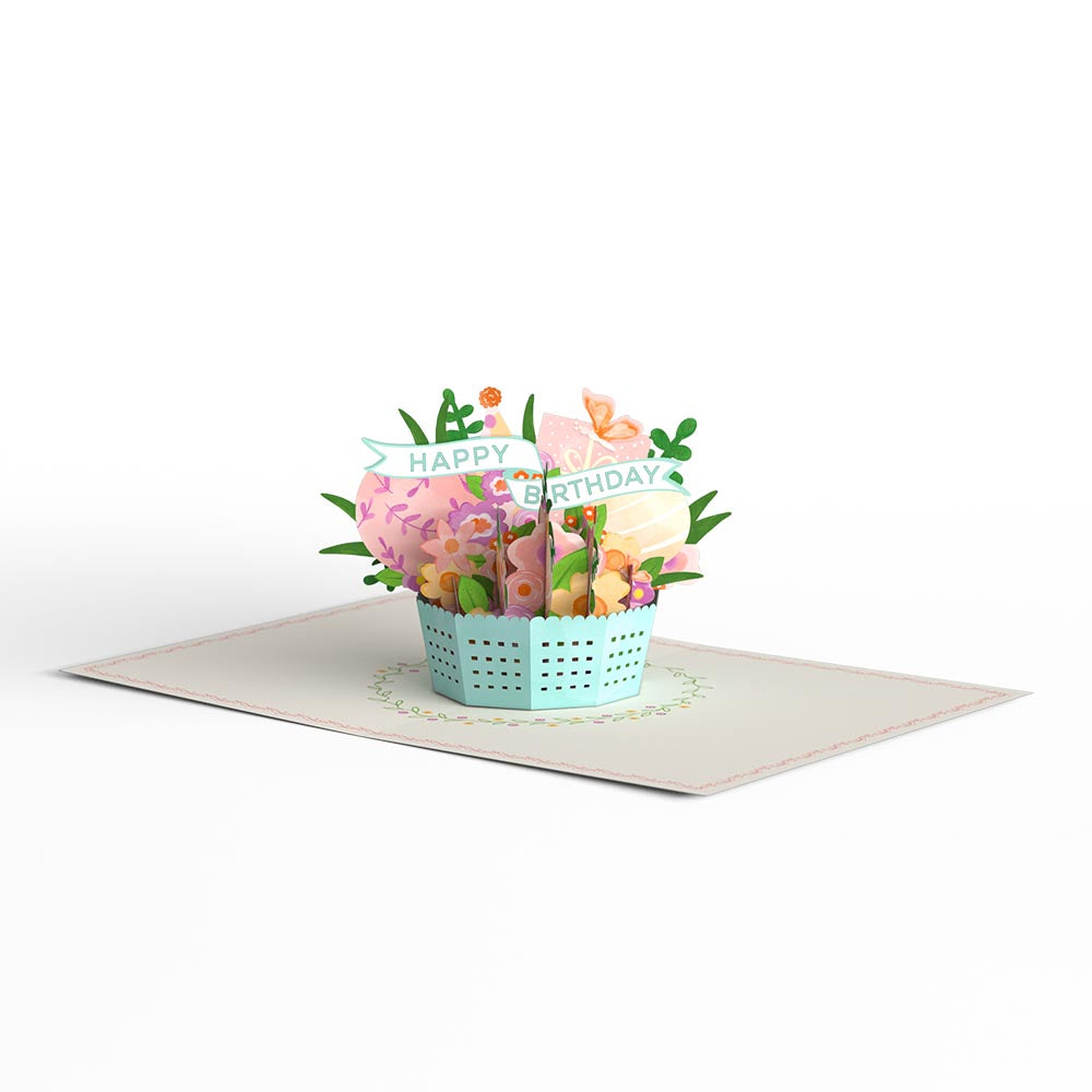 Delicate Floral Happy Birthday Basket Paperpop Card®