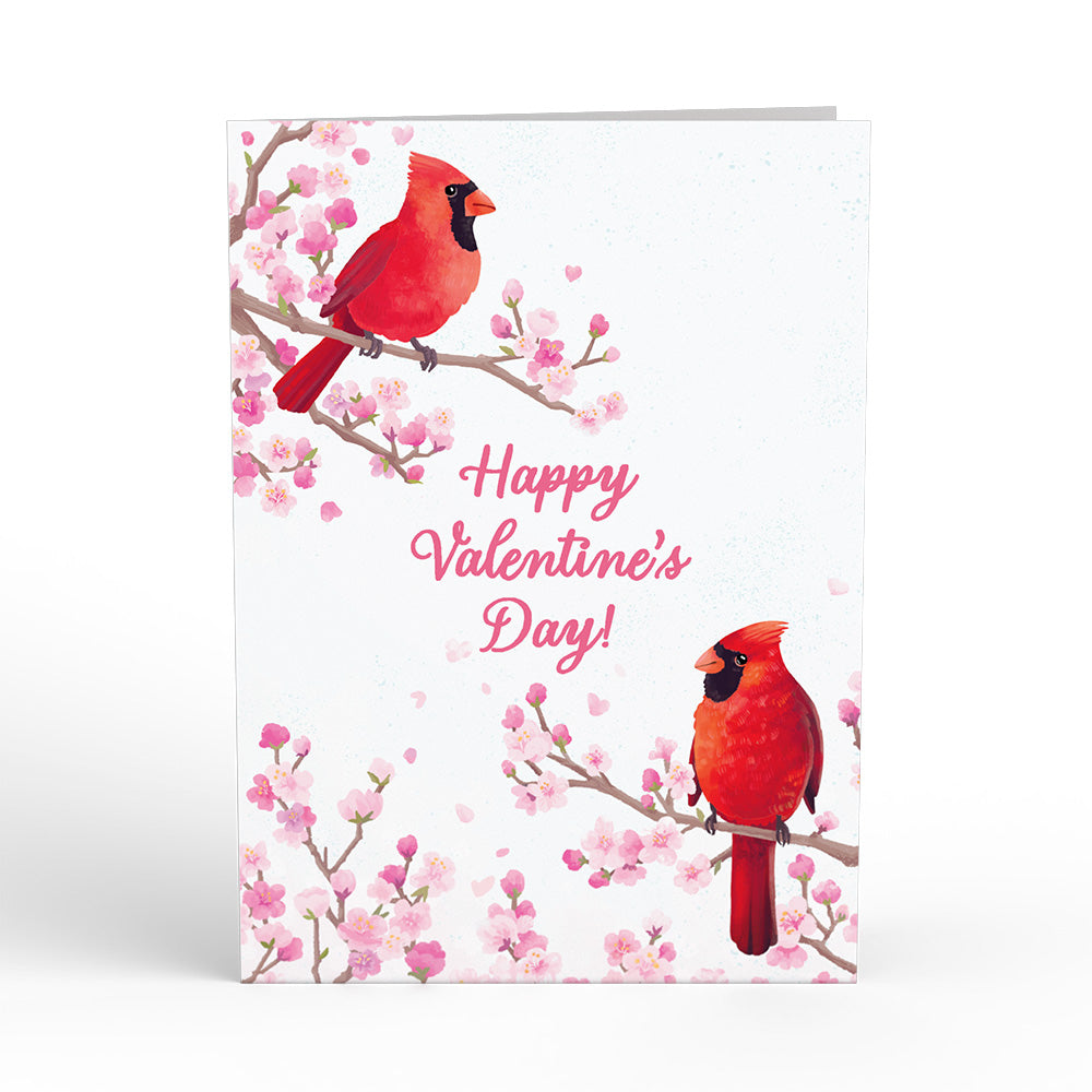 Valentine's Cherry Blossom Basket with Cardinals Pop-Up Card
