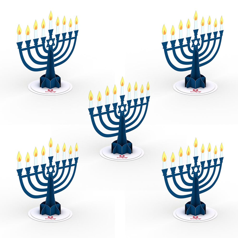 Flameless Hanukkah Menorah Decor Paper Decor 5Pack Lovepop