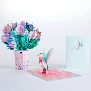 Watercolor Rose & Hummingbird Bundle greeting card -  Lovepop