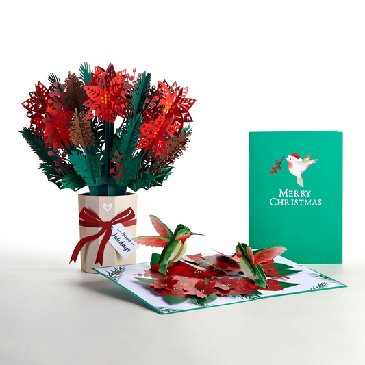 Christmas Hummingbirds Card & Poinsettia Bouquet Bundle