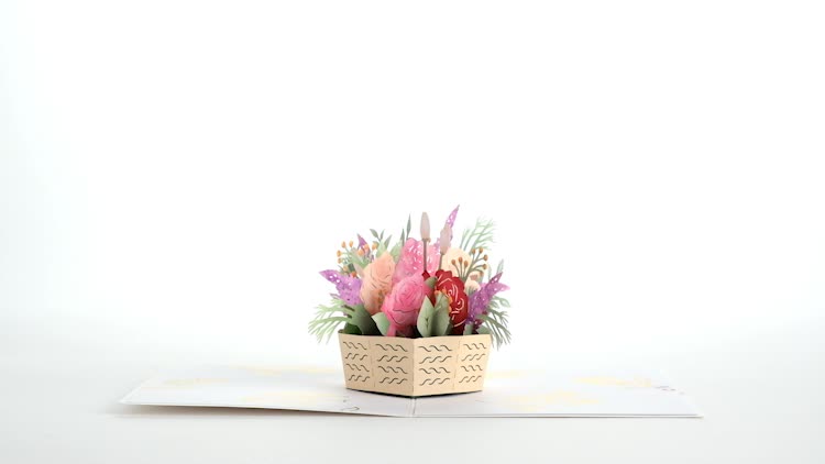 Pink Rose Basket Pop-Up Card