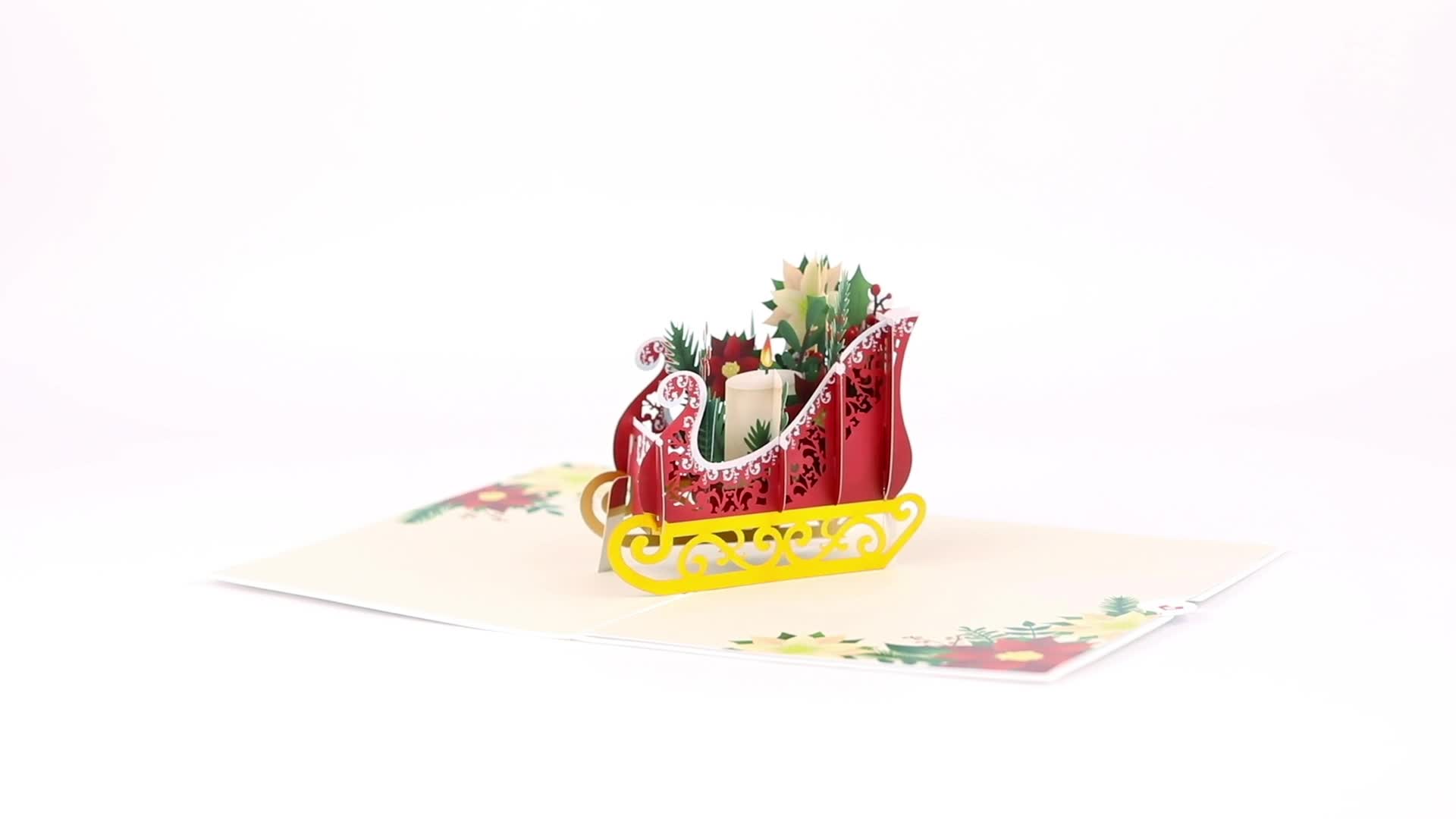Holiday Poinsettia Sleigh Pop-Up Card