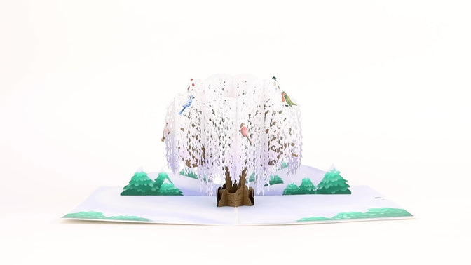 Winter Willow Tree Birds Pop-Up Card