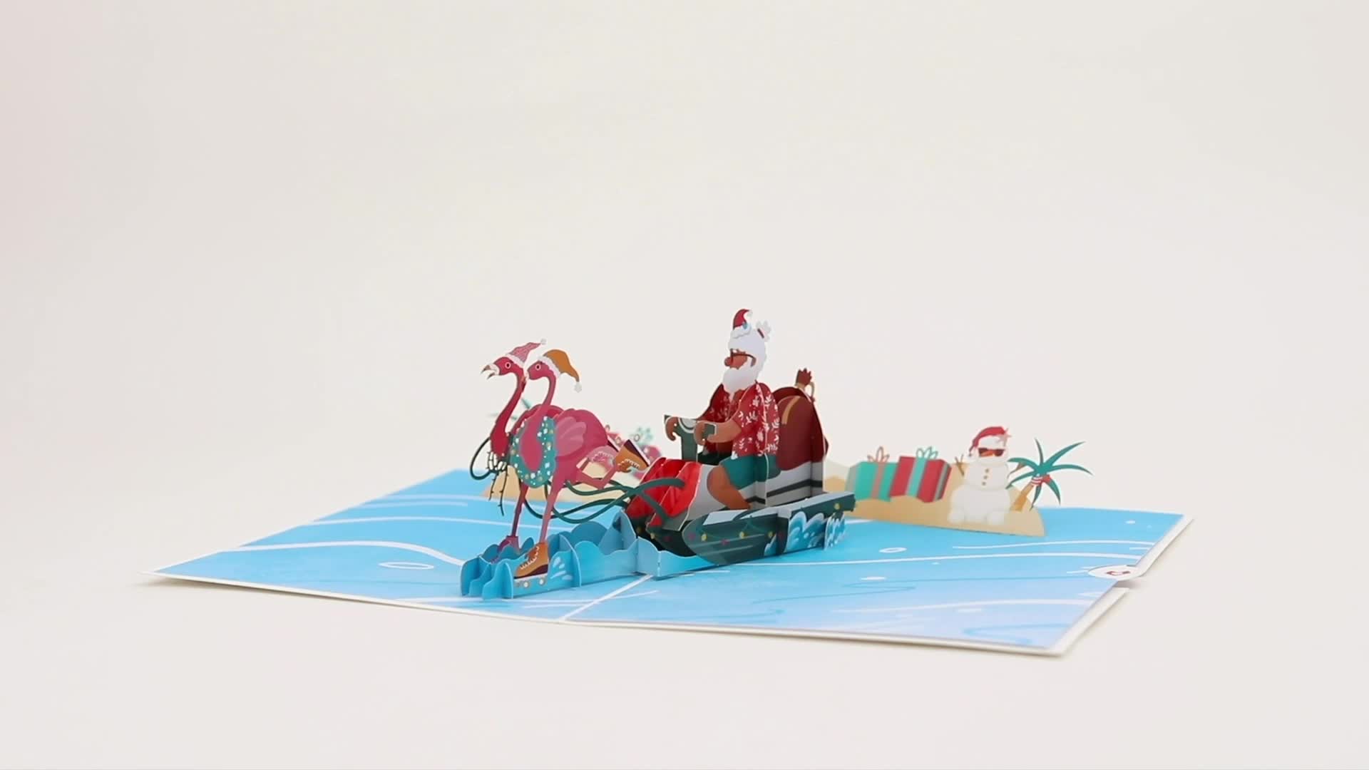 Flamingo Sleigh Ride Pop-Up Card