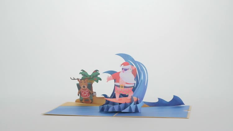 Warm Wishes Surfing Santa Pop-Up Card