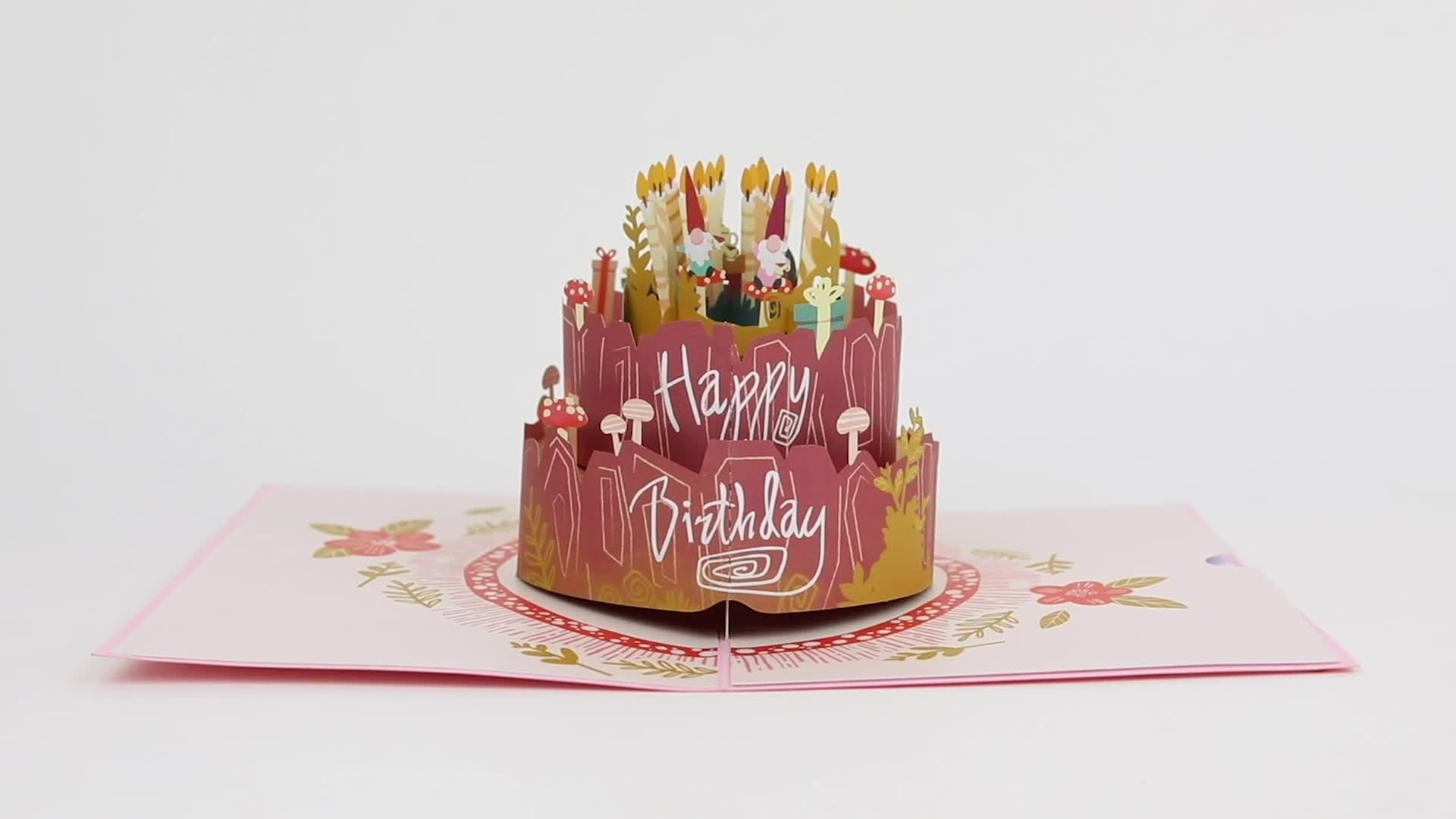 Woodland Gnomes Birthday Cake Pop-Up Card