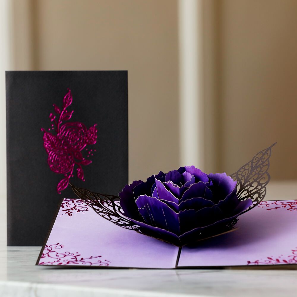 Ornate Purple Rose Bloom Pop-Up Card