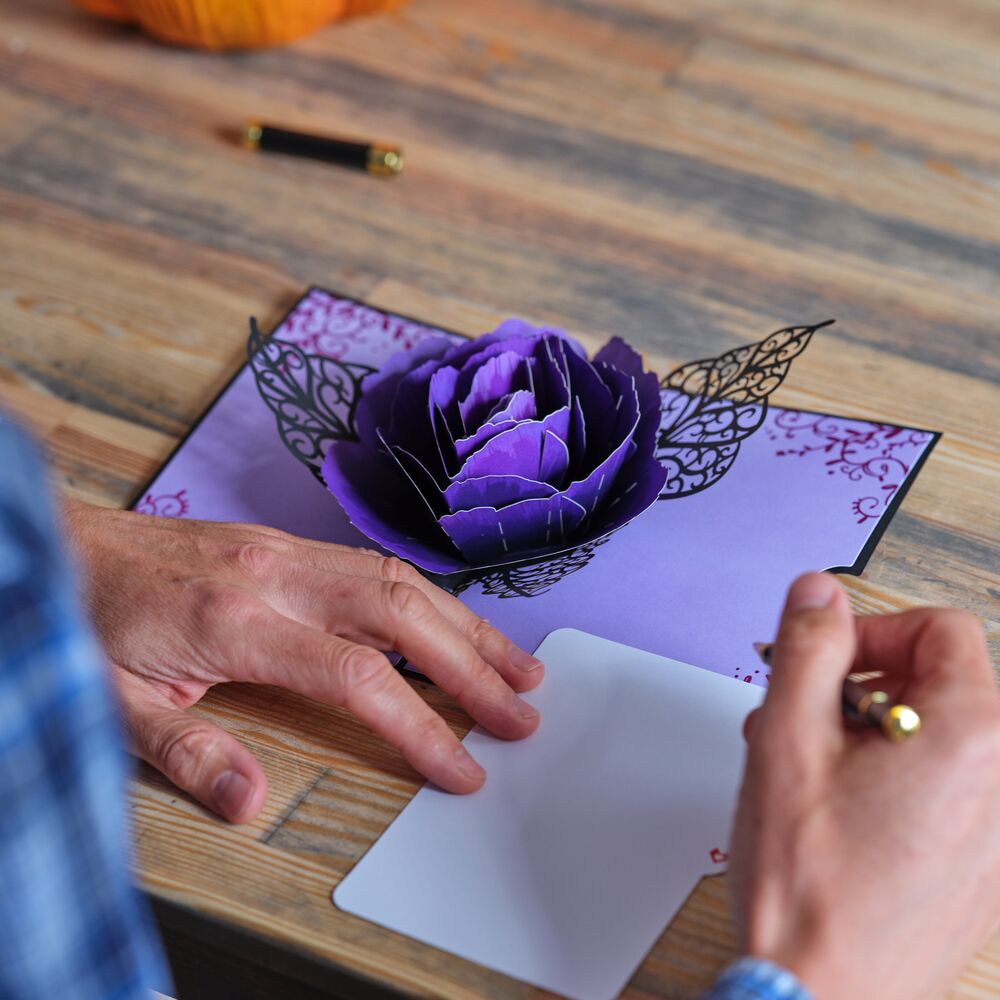 Ornate Purple Rose Bloom Pop-Up Card