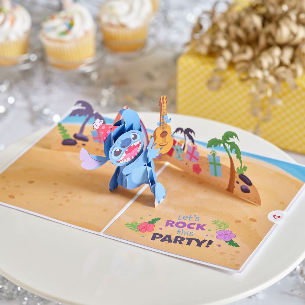 Lovepop Disney's Stitch Rockin' Birthday Pop Up 3D Greeting Card, 5 inch x 7 inch, Envelope Included, Multicolor