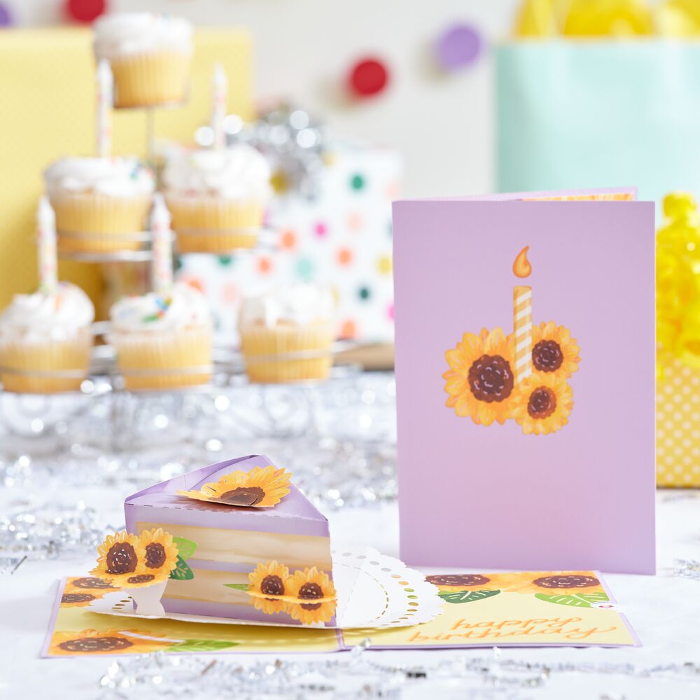 Sunflower Birthday Cake Slice Pop Up