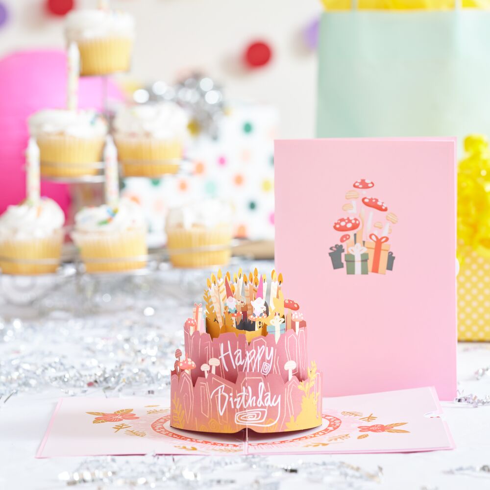 Woodland Gnomes Birthday Cake Pop-Up Card