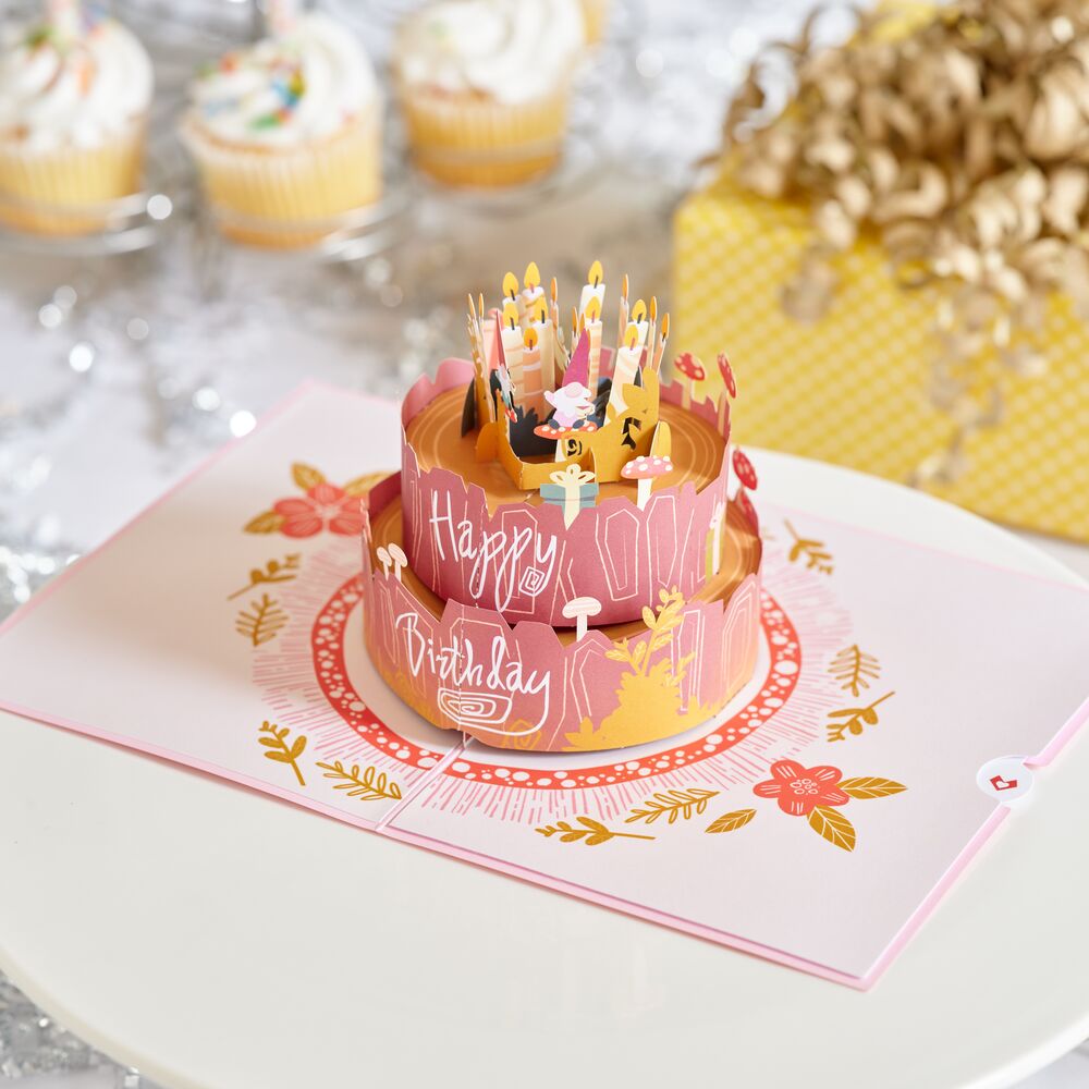 Woodland Gnomes Birthday Cake Pop-Up Card