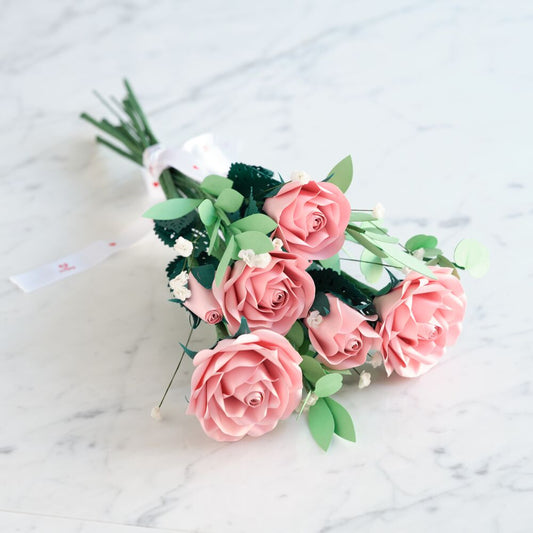 Handcrafted Paper Flowers: Pink Roses (6 Stems)