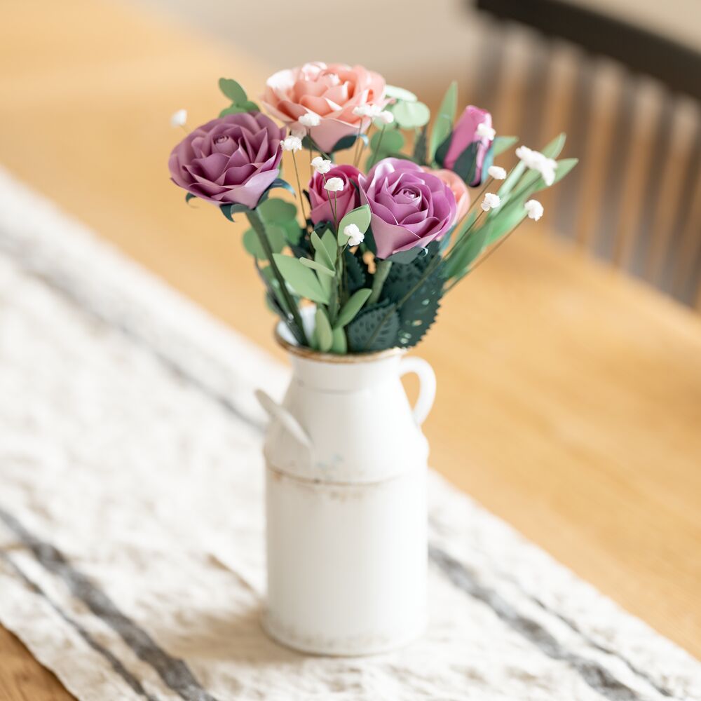 Handcrafted Paper Flowers: Pink & Purple Roses (6 Stems)
