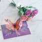 Handcrafted Paper Flowers: Pink & Purple Roses (6 Stems) with Monarch Butterfly Pop-Up Card