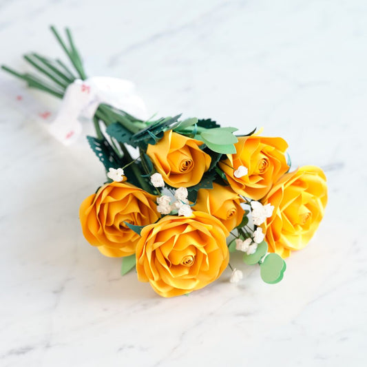 Handcrafted Paper Flowers: Yellow Roses (6 Stems)
