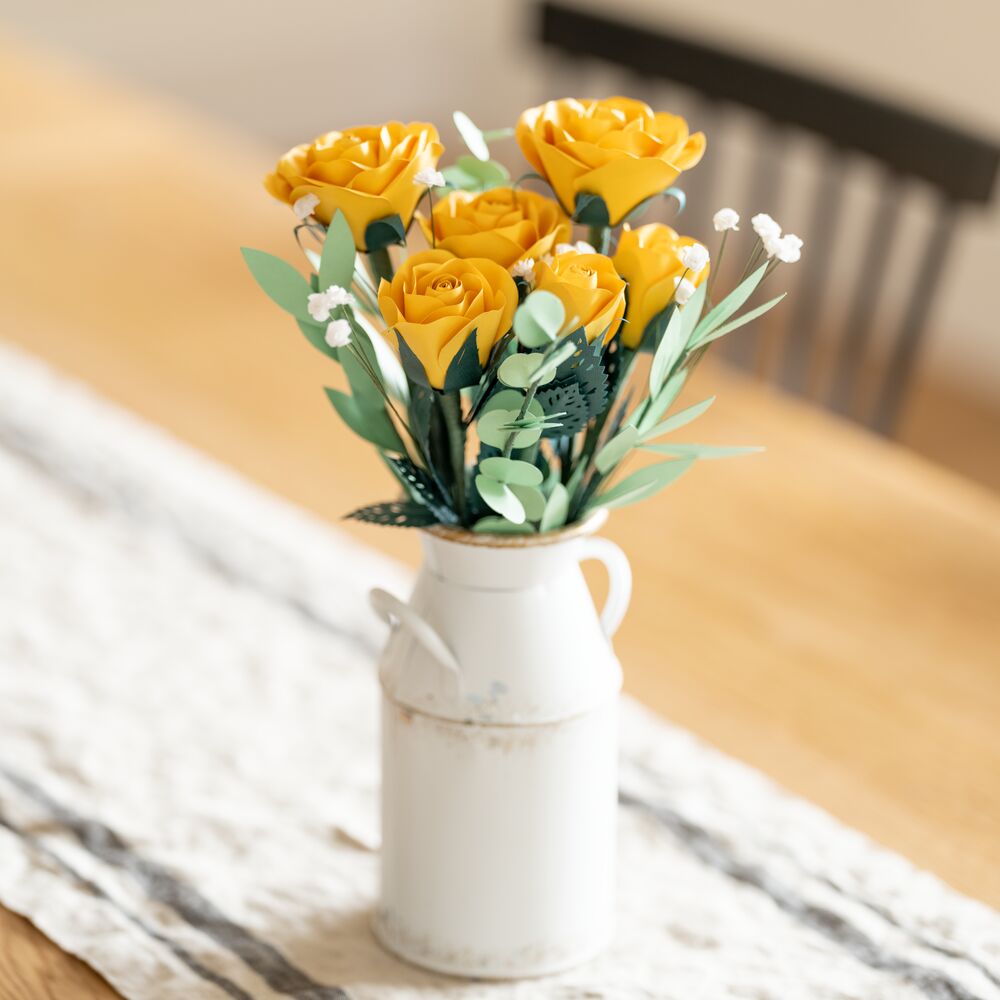 Handcrafted Paper Flowers: Yellow Roses (6 Stems) with Happy Mother's Day Pop-Up Card
