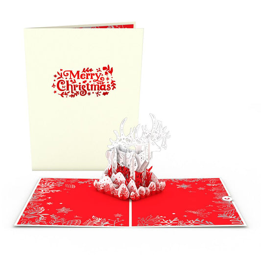 Red & White Christmas Reindeer Pop-Up Card