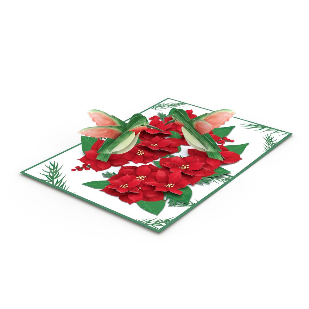 Christmas Hummingbirds Card & Poinsettia Bouquet Bundle