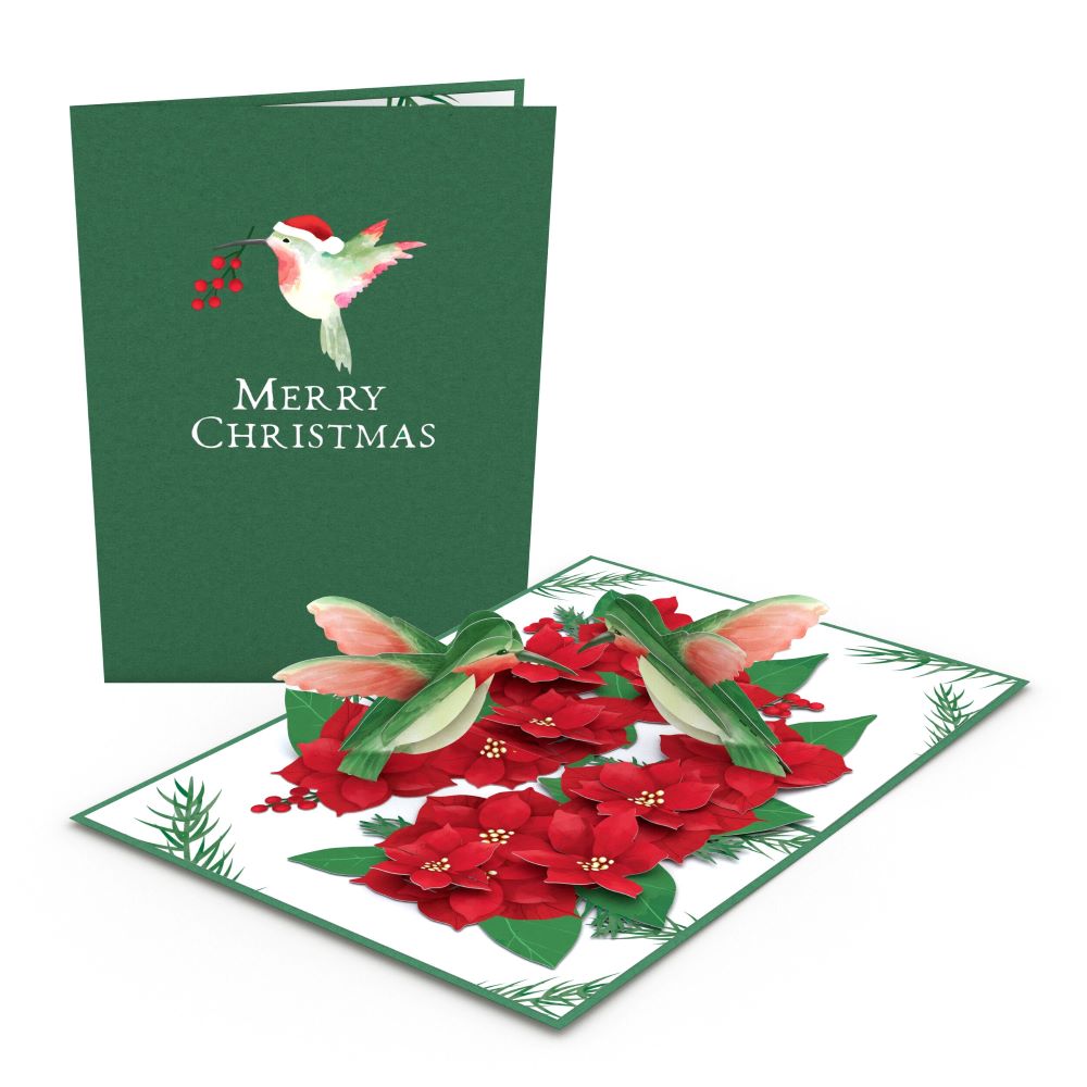 Christmas Hummingbirds Card & Poinsettia Bouquet Bundle