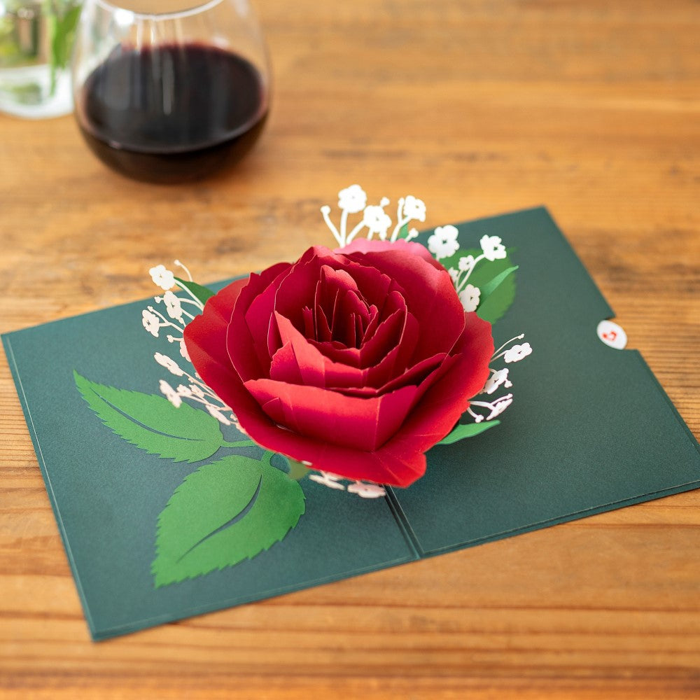 Red Rose Bloom Pop-Up Card