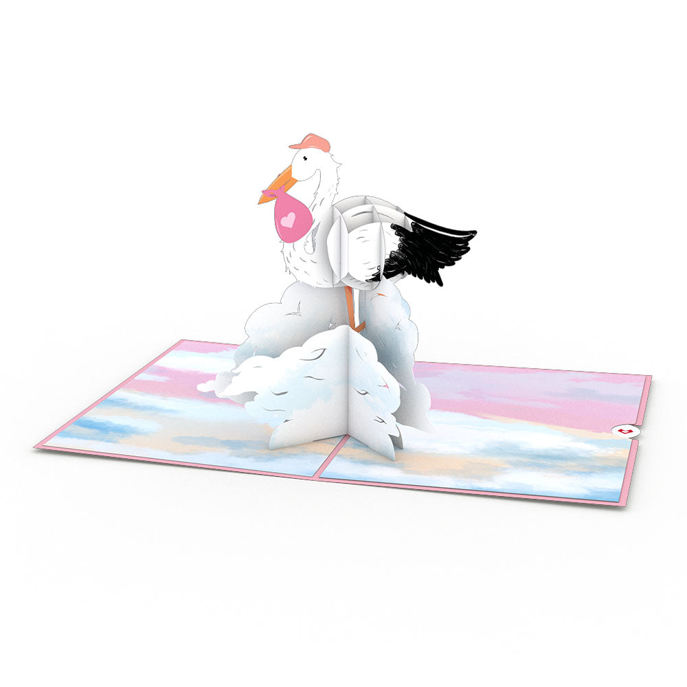 Stork Baby Pink Pop-Up Card