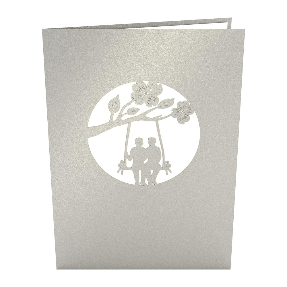 Two Guys on a Swing Pop Up LGBT Anniversary Card