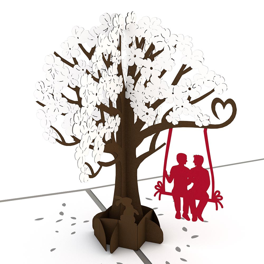 Two Guys on a Swing Pop Up LGBT Anniversary Card