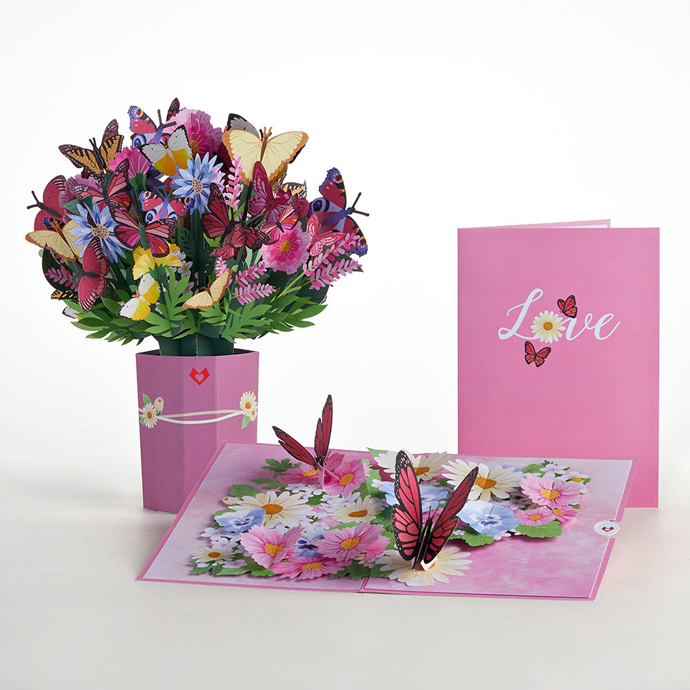 Floral Garden Butterflies Pop-Up Card & Bouquet Bundle