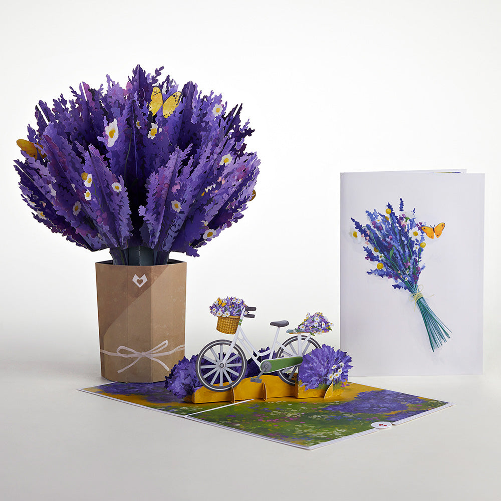 Lavender Bicycle Pop-Up Card & Lavender Bunch Bouquet Bundle